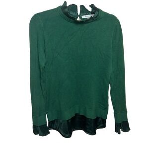 Siani Milano Sweater Pleated Trim S Green Mock Neck Layered Satin Holiday